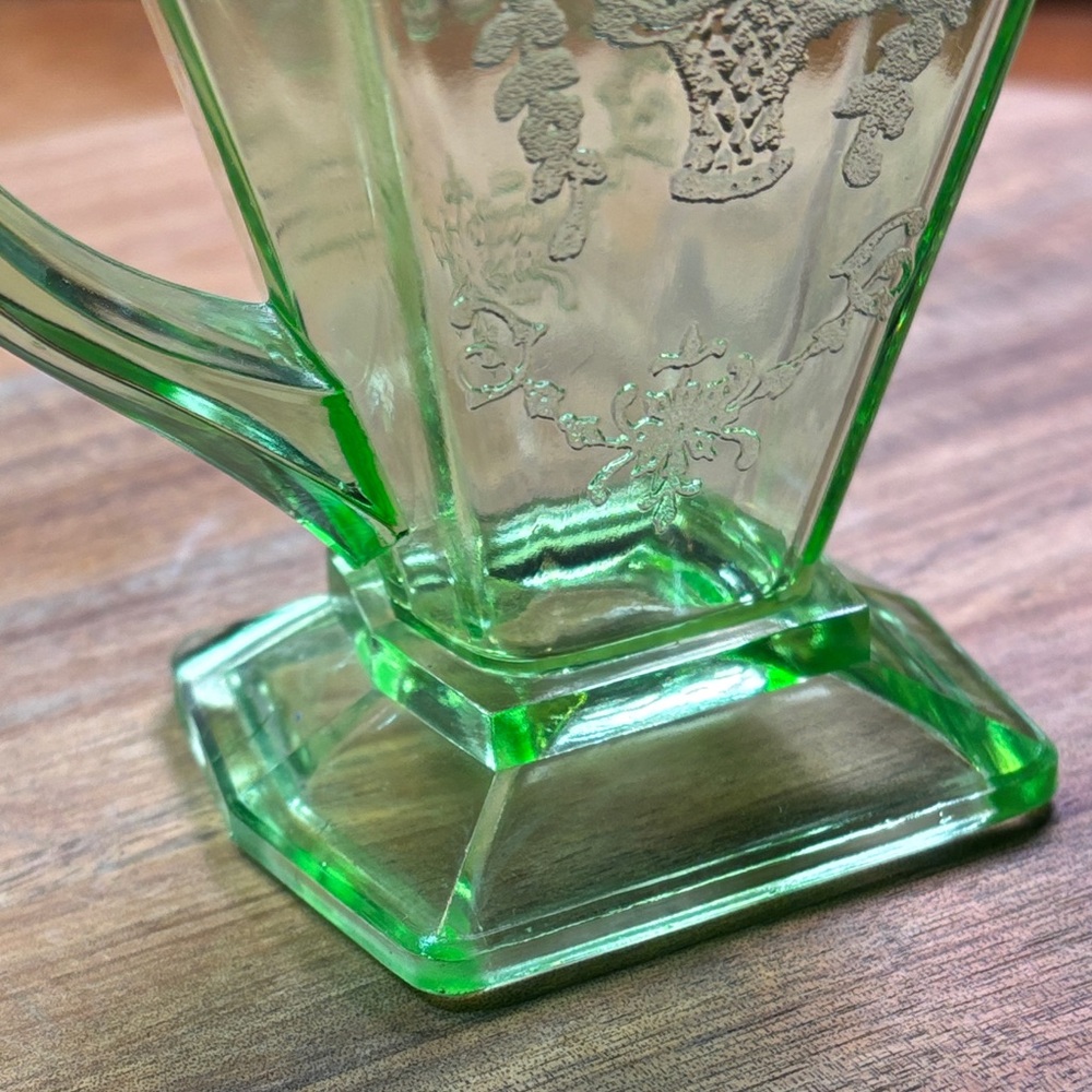 Fostoria June Etched Green Uranium Glass Creamer | Art Deco Depression Era - Picture 3 of 6